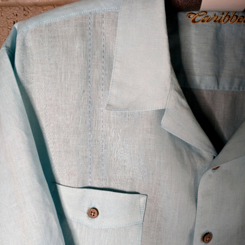 Linen Carribean Island shirt - Sea Green